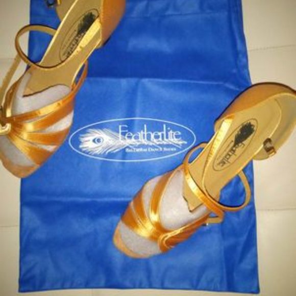 Gold and Tan Dance Heels with Strap and Pointed Toe - Picture 2 of 11